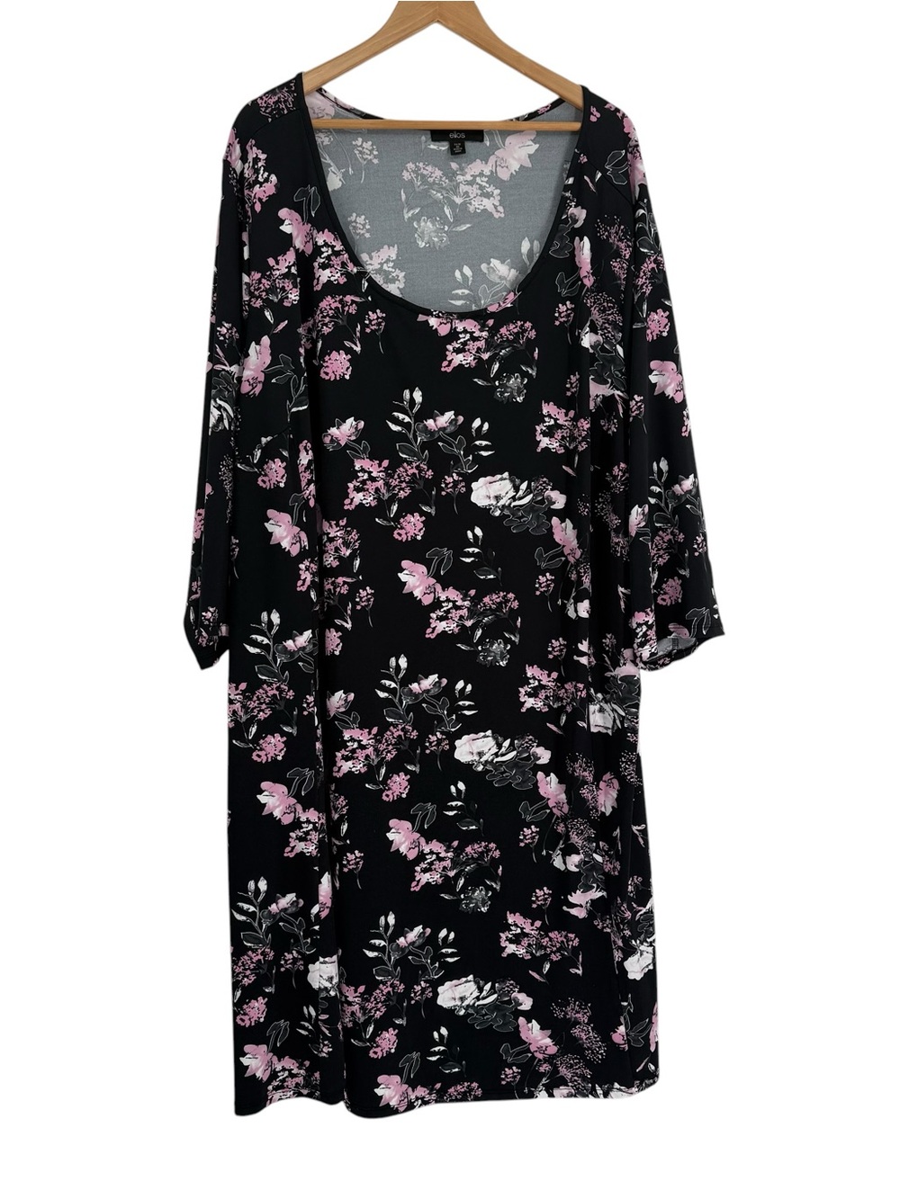Ellos Women’s Size 4X (34/36) Black Pink Floral Stretch Dress 3/4 Sleeves
